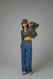 Stitched Camouflage Straight Denim Pants