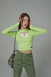 2-Layers Heart Cutout Long-Sleeved Top