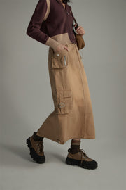 Denim Or Brown Cotton Cargo Skirt