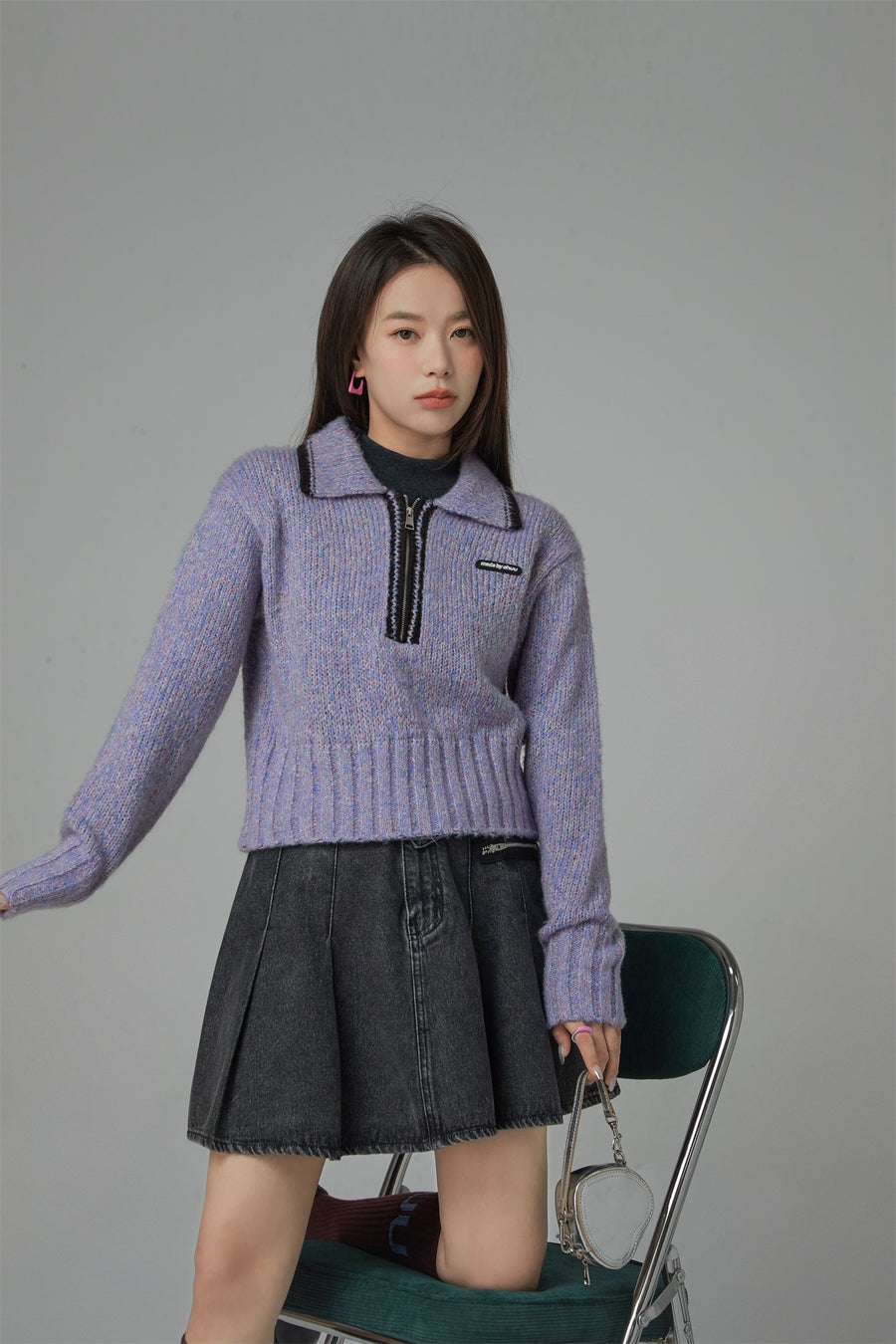 CHUU All The Lights Collar Zip Knit Sweater