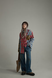 Color Matching Check Loose Fit Shirt