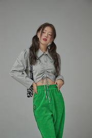 Loosefit Polo Shirring Crop Top