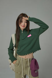 Candy Crop Half Zip-Up Knit Top