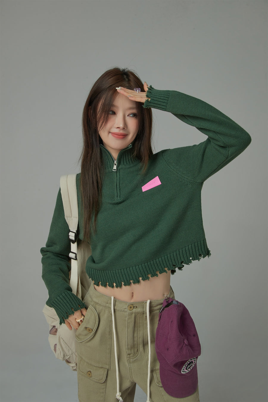 CHUU Candy Crop Half Zip-Up Knit Top