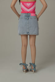 Heart Pocket Belt Denim Mini Skirt