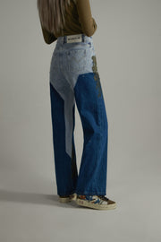 Color Matching Straight Denim Pants