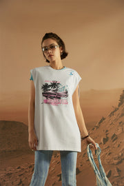 Distressed Printed Car Loose Fit T-Shirt