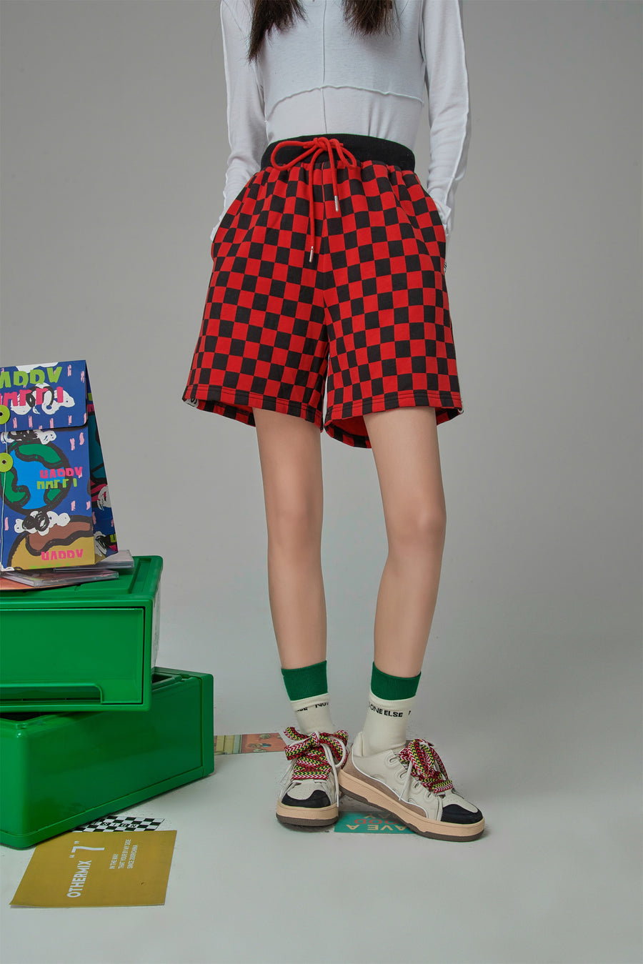 CHUU Daily Dose Of Positivity Checkered Bermuda Shorts