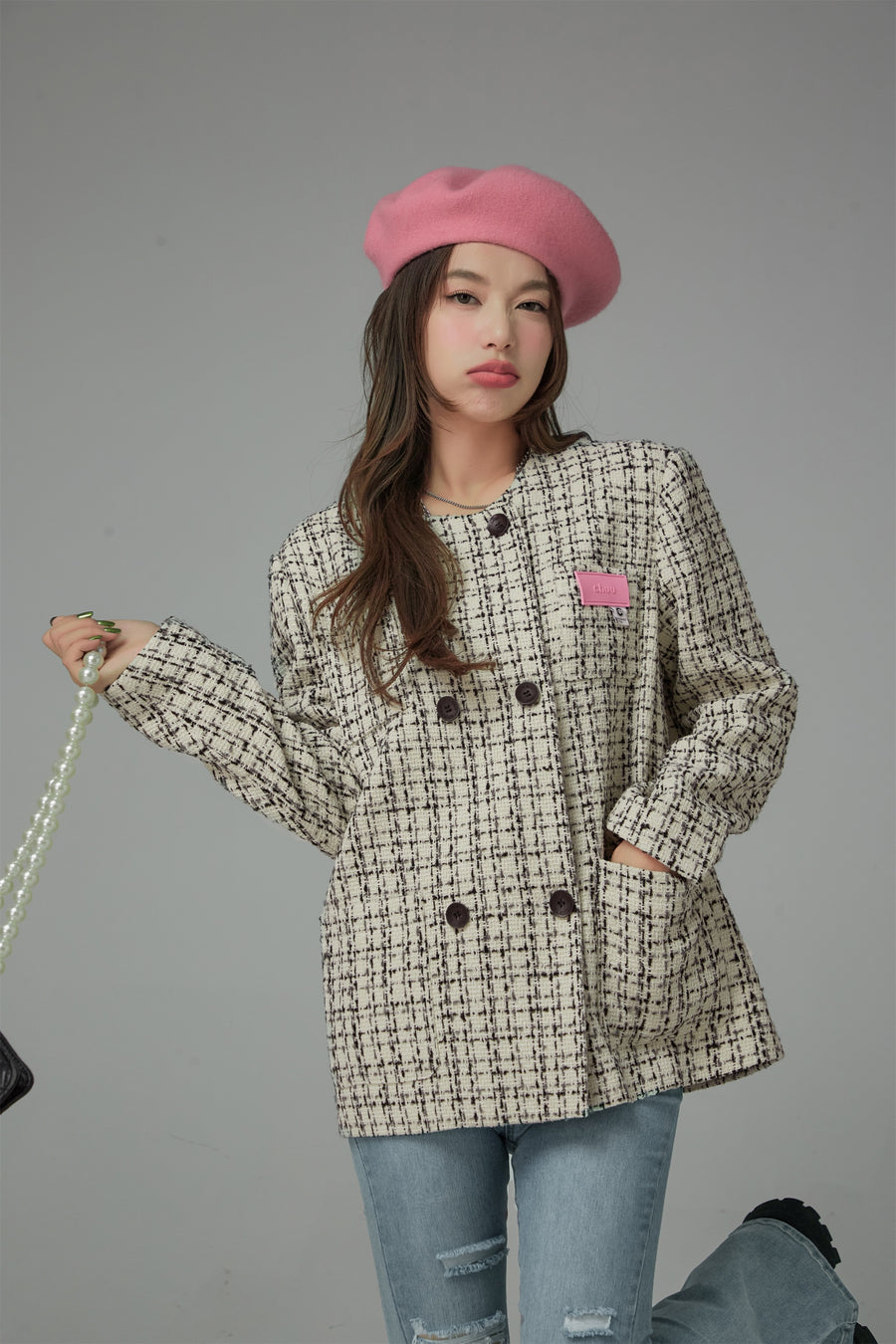 CHUU Princess Treatment Check Double Tweed Jacket