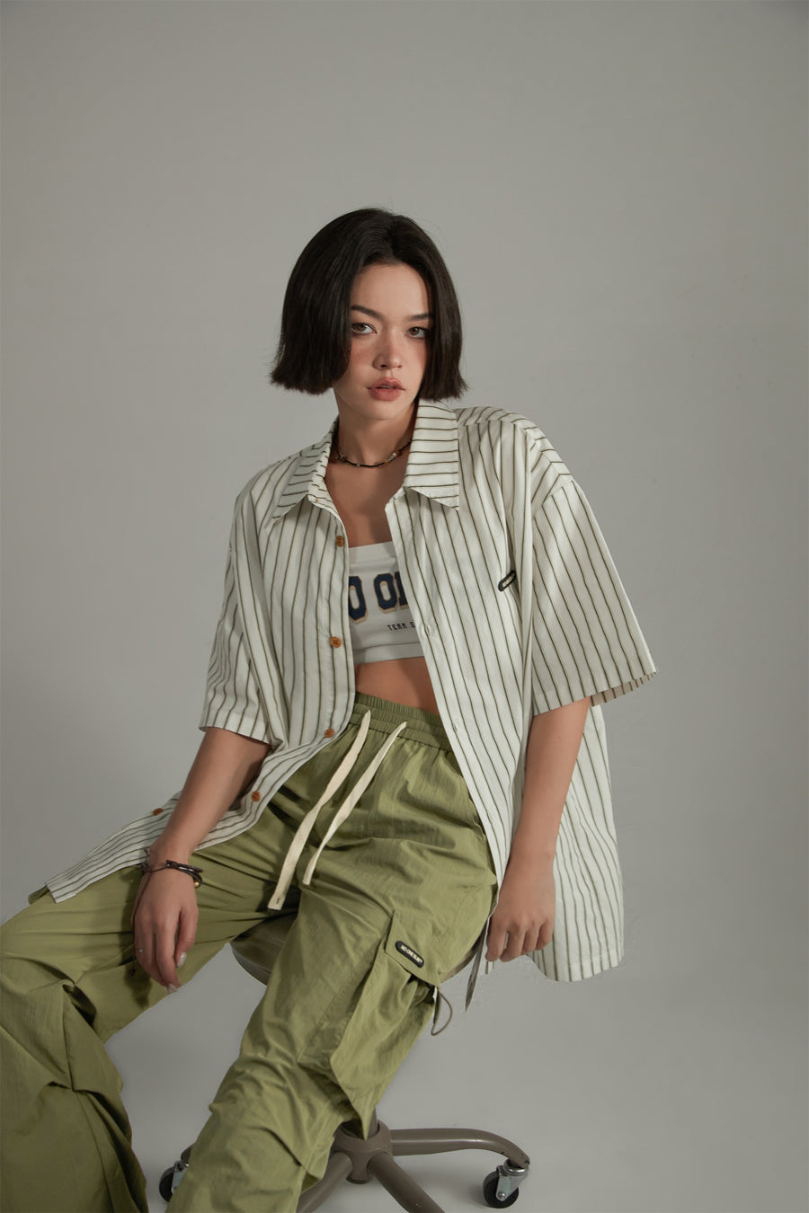 CHUU Striped Loose-Fit Button Up Shirt