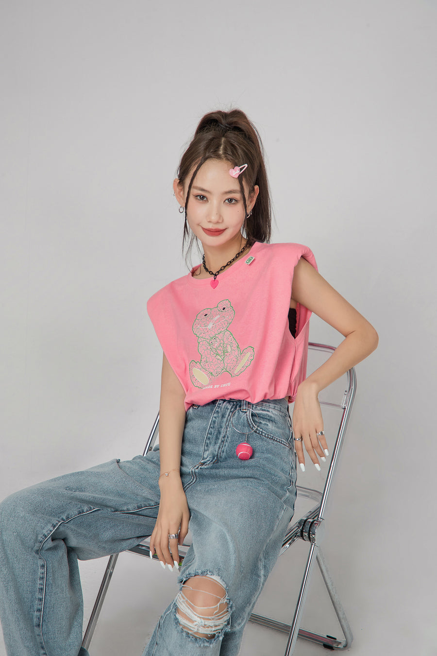 CHUU Happy Frog Shoulder Pad T-Shirt