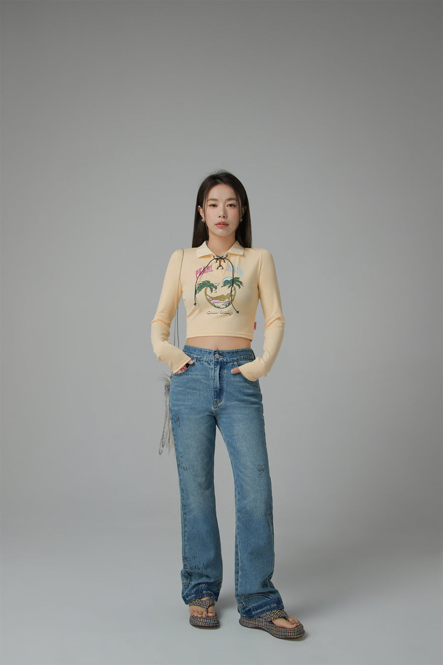 CHUU Pearl Mansion Polo Neck Cropped T-Shirt