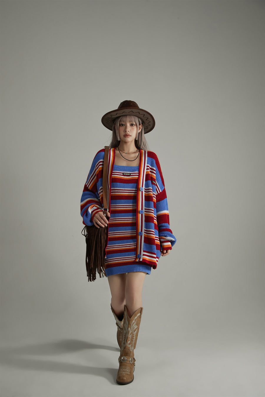 CHUU Striped Knit Cardigan