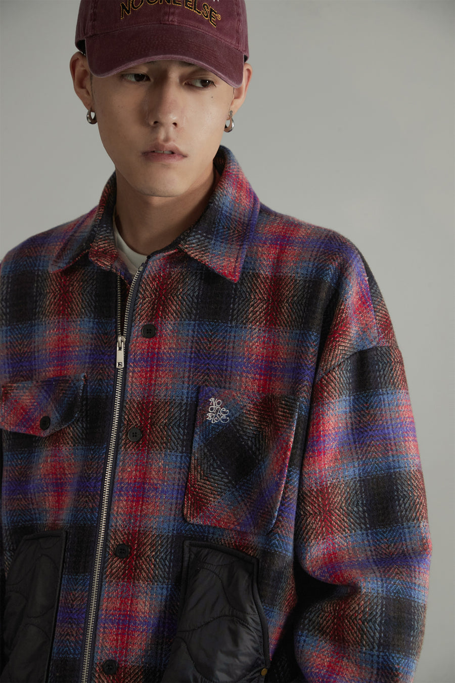 CHUU Color Block Check Loose Fit Coat