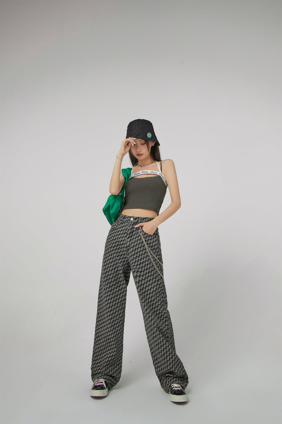 CHUU Checkerboard Wide Jeans