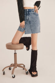 Unbalanced Cut Denim Mini Skirt