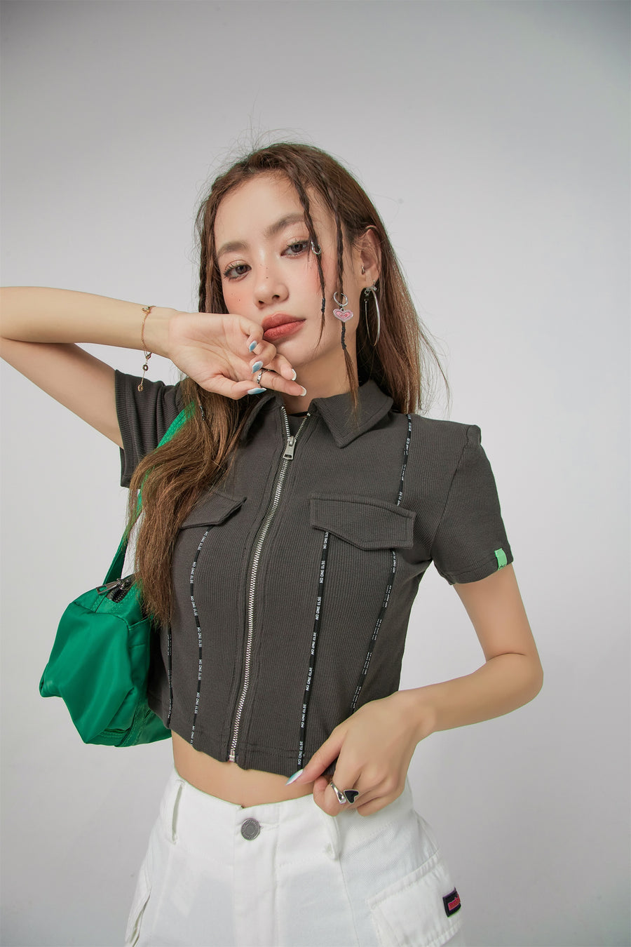 CHUU Zip-Up Short-Sleeve Cardigan