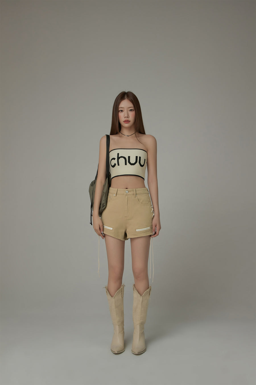 CHUU Lace Up Design Denim Shorts