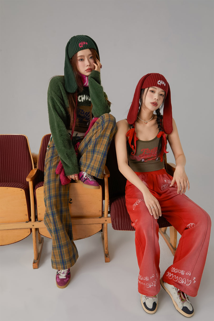 CHUU Waist  Banding Strings Check Pants