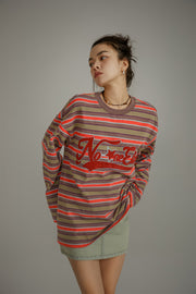 Star Logo Striped Long-Sleeved Sweatshirt