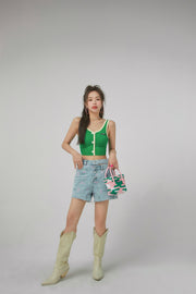 Front Button Crop Sleeveless Top