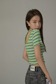 Color Stripe Cut Out T-Shirt