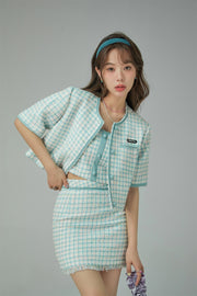 Tweed Check Buttons Sleeveless Top