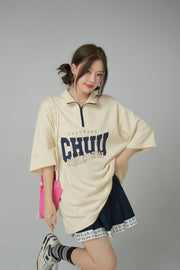 Girl Crew Half Zip-Up Loose Fit T-Shirt