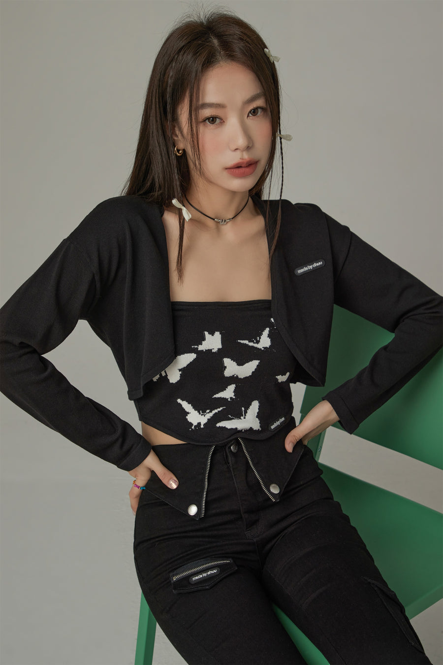 CHUU Butterfly Pattern Slim Tube Top