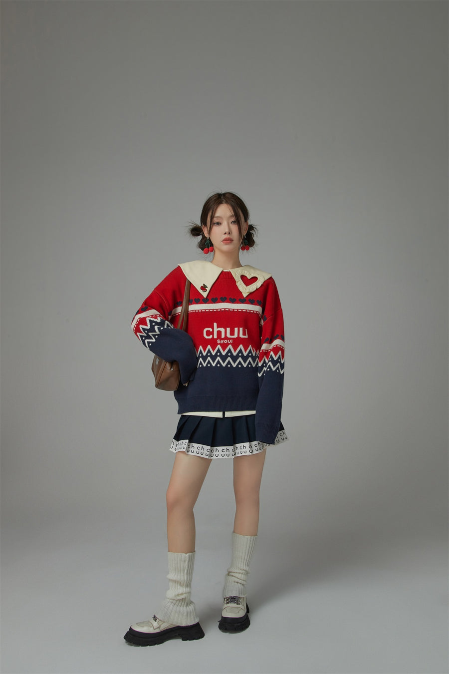 CHUU Candy Color Heart Polo Collar Shirt