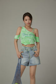 Chuu Babe Off-The-Shoulder Asymmetrical Cropped T-Shirt