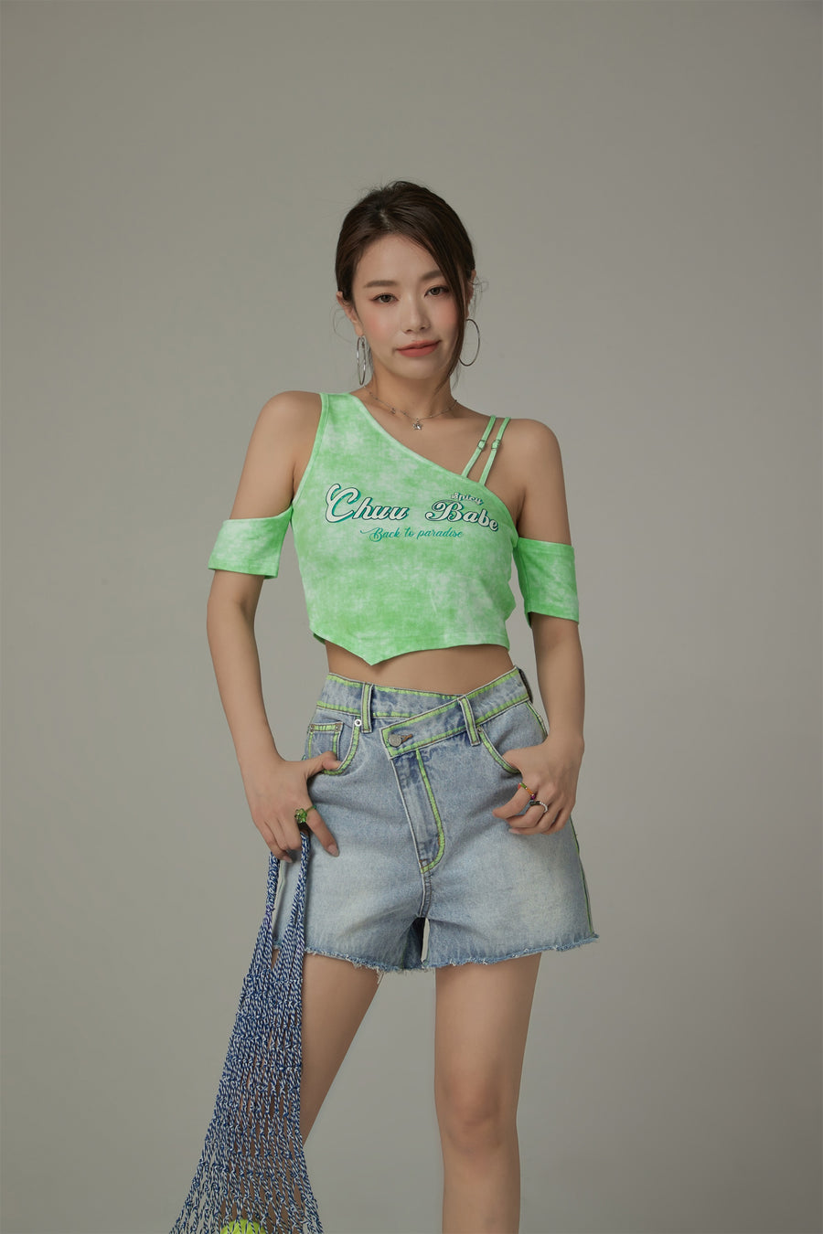 CHUU Chuu Babe Off-The-Shoulder Asymmetrical Cropped T-Shirt