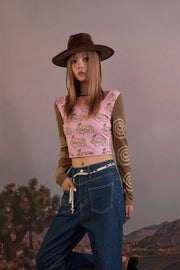 Dancing Circle Long-Sleeves Crop Top