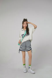 Striped Shirring Loose Shorts