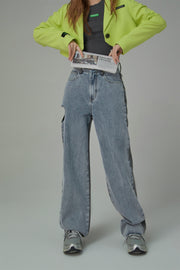 Heart Cutout Wide Straight Jeans