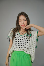 Ex-Varsity Girl Crochet Vest Sweater