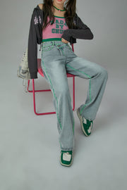 Trendsetter Wide Multi-Pocket Denim Asymmetrical Pants