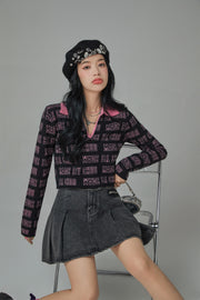 Too Sweet Chuu Lettering Open Collar Knit Top