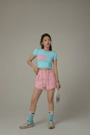 Chuu Babe Color Line Short Sleeve Crop T-Shirt