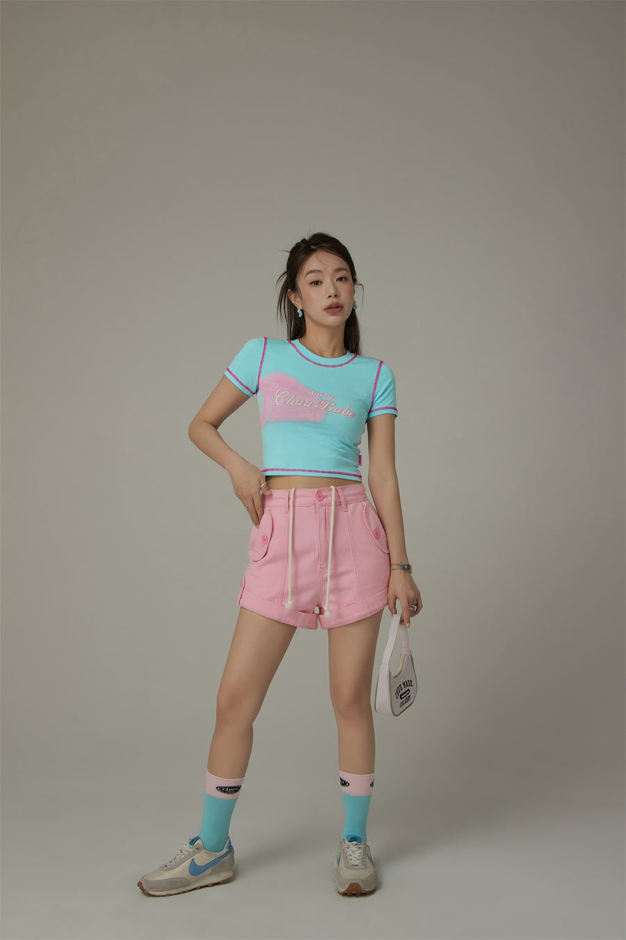 CHUU Chuu Babe Color Line Short Sleeve Crop T-Shirt