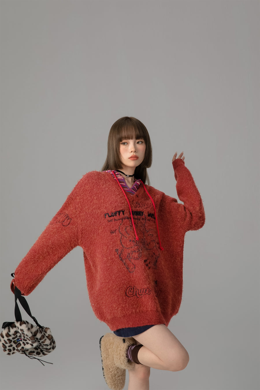 CHUU Fluffy Bunny World Oversized Knit Sweater