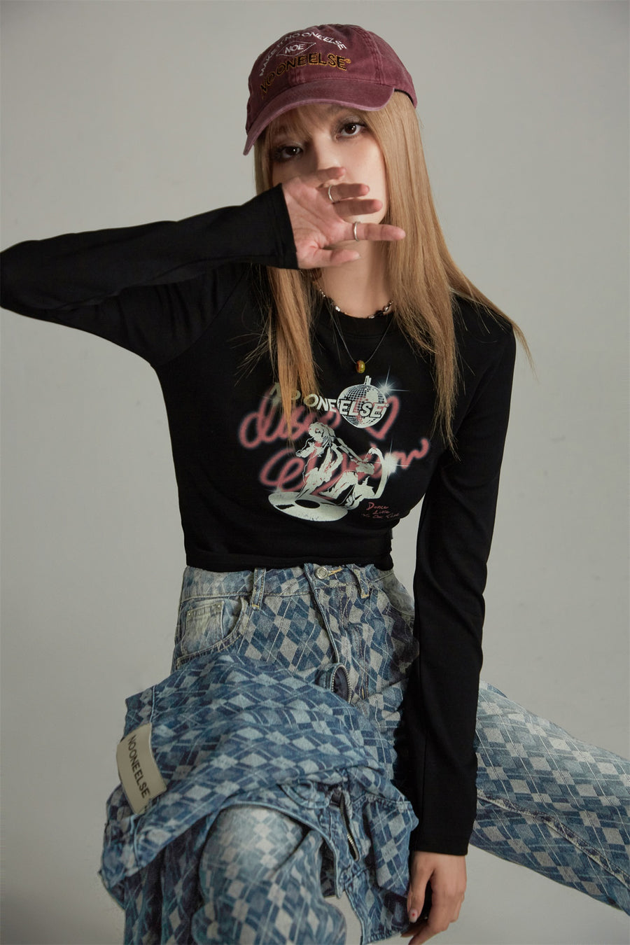 CHUU Slim Printed Cropped T-Shirt