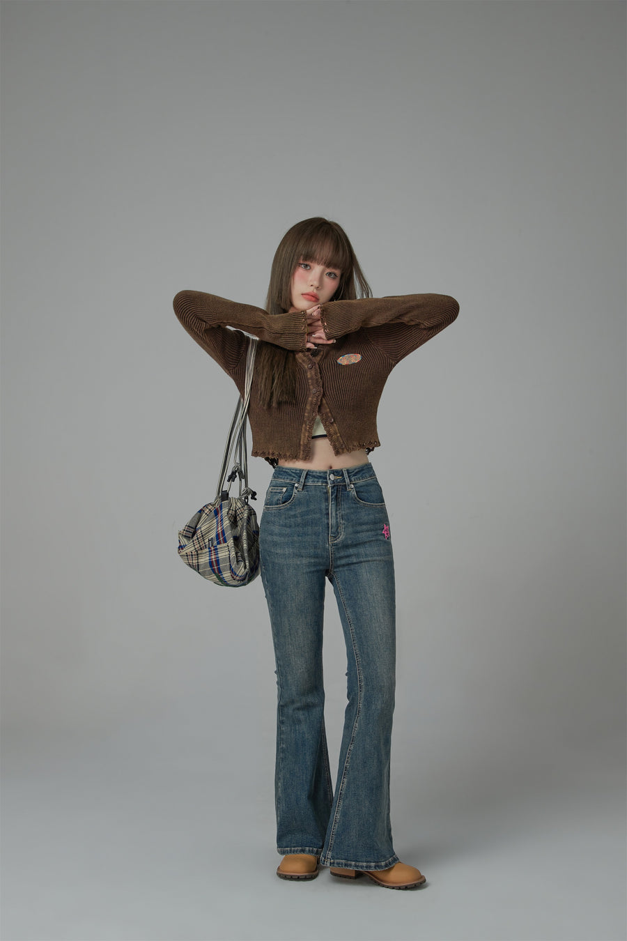 CHUU Fill Hem Ribbed Crop Cardigan