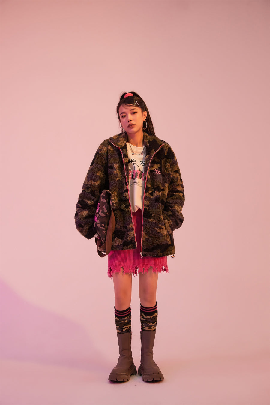 CHUU Call Your Name Camouflage Fleece Jacket