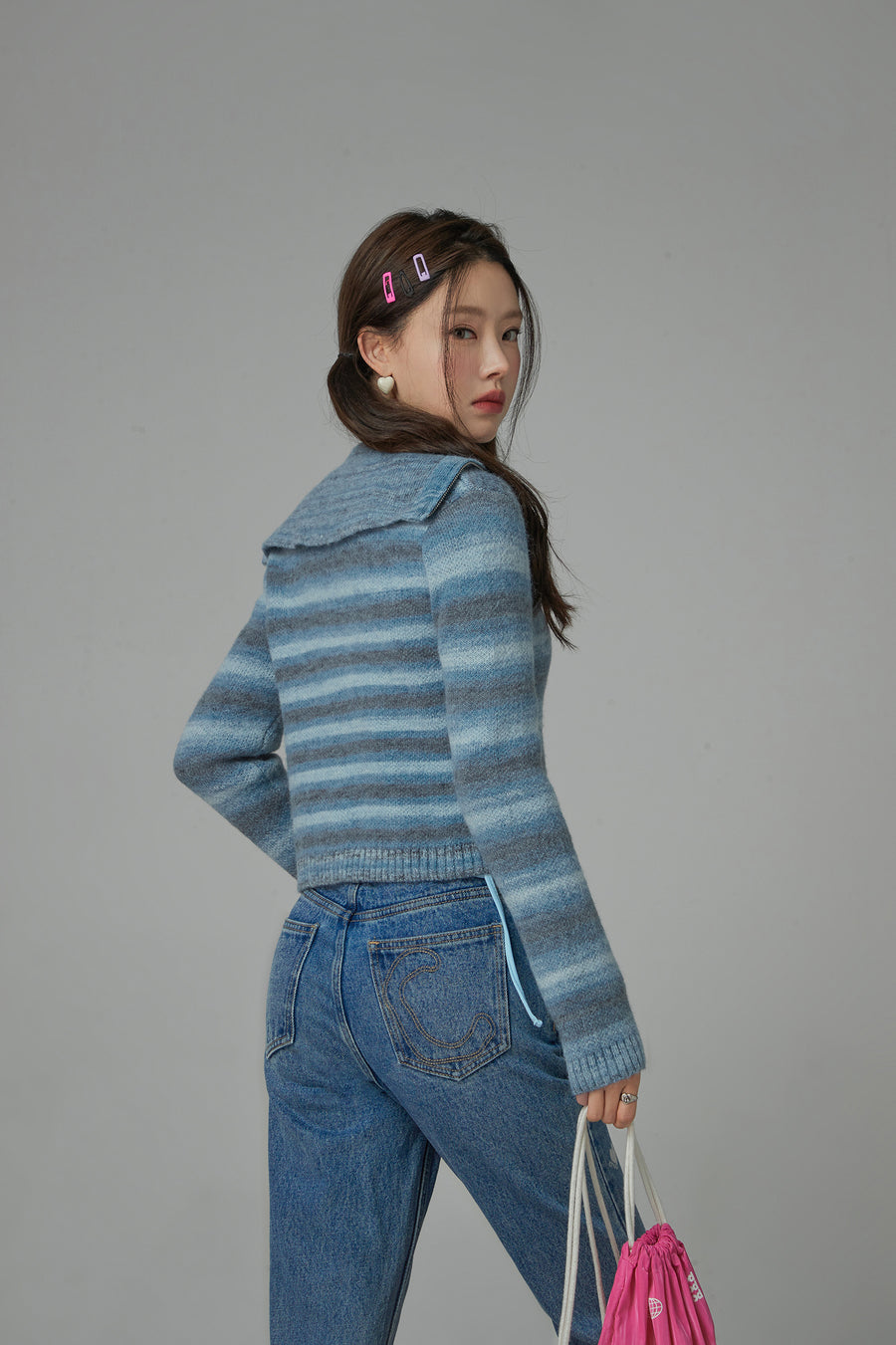 CHUU Rainbow Striped Zip-Up Knit Cardigan