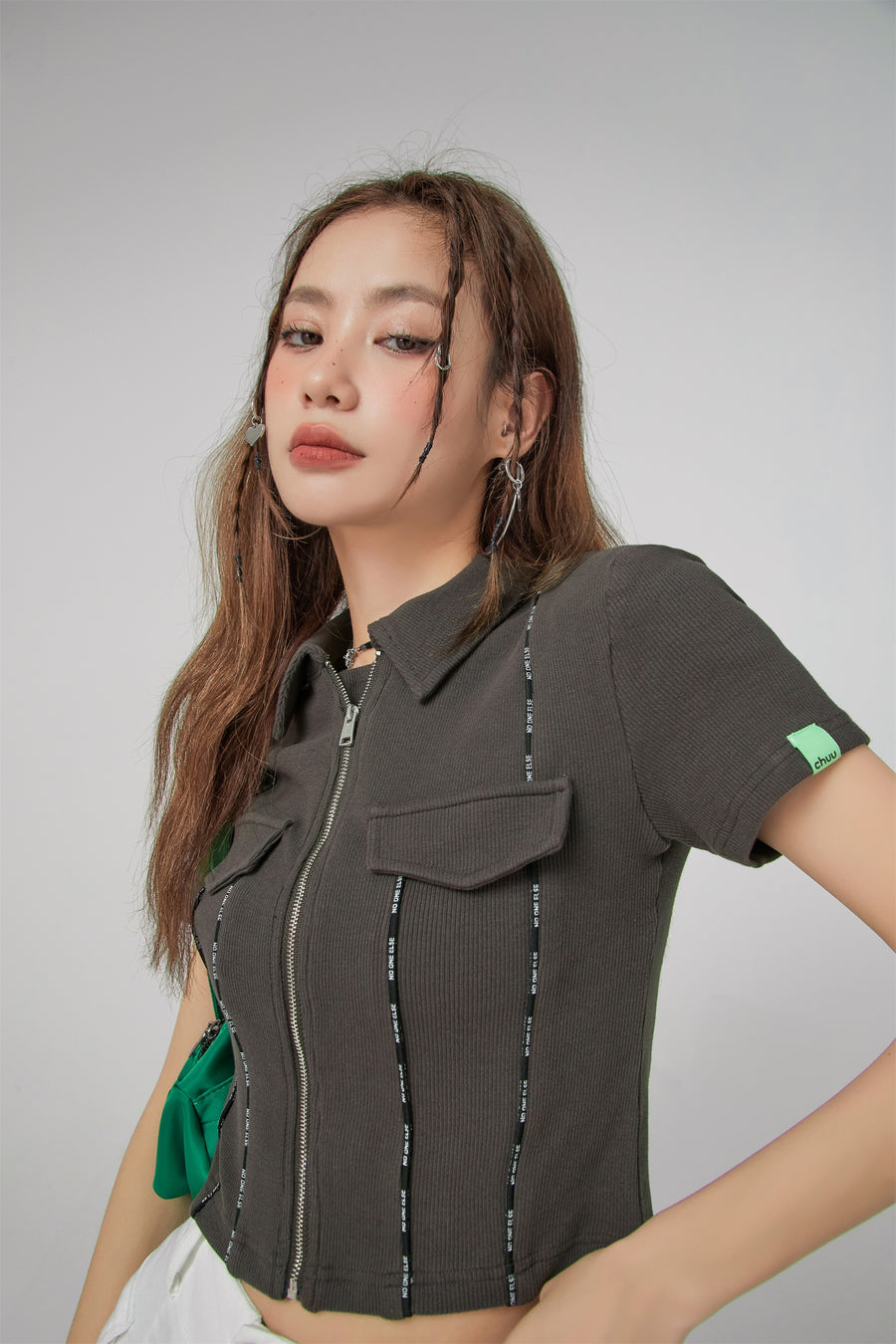 CHUU Zip-Up Short-Sleeve Cardigan