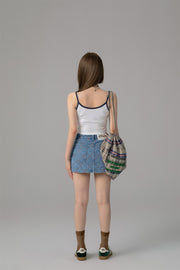 Argyle Line Denim Mini Skirt