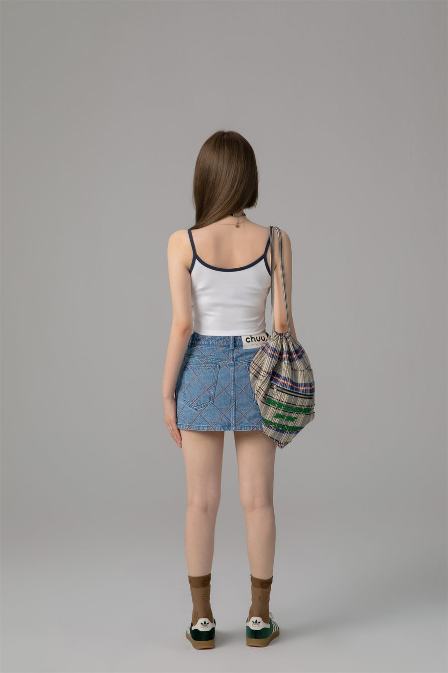 CHUU Argyle Line Denim Mini Skirt