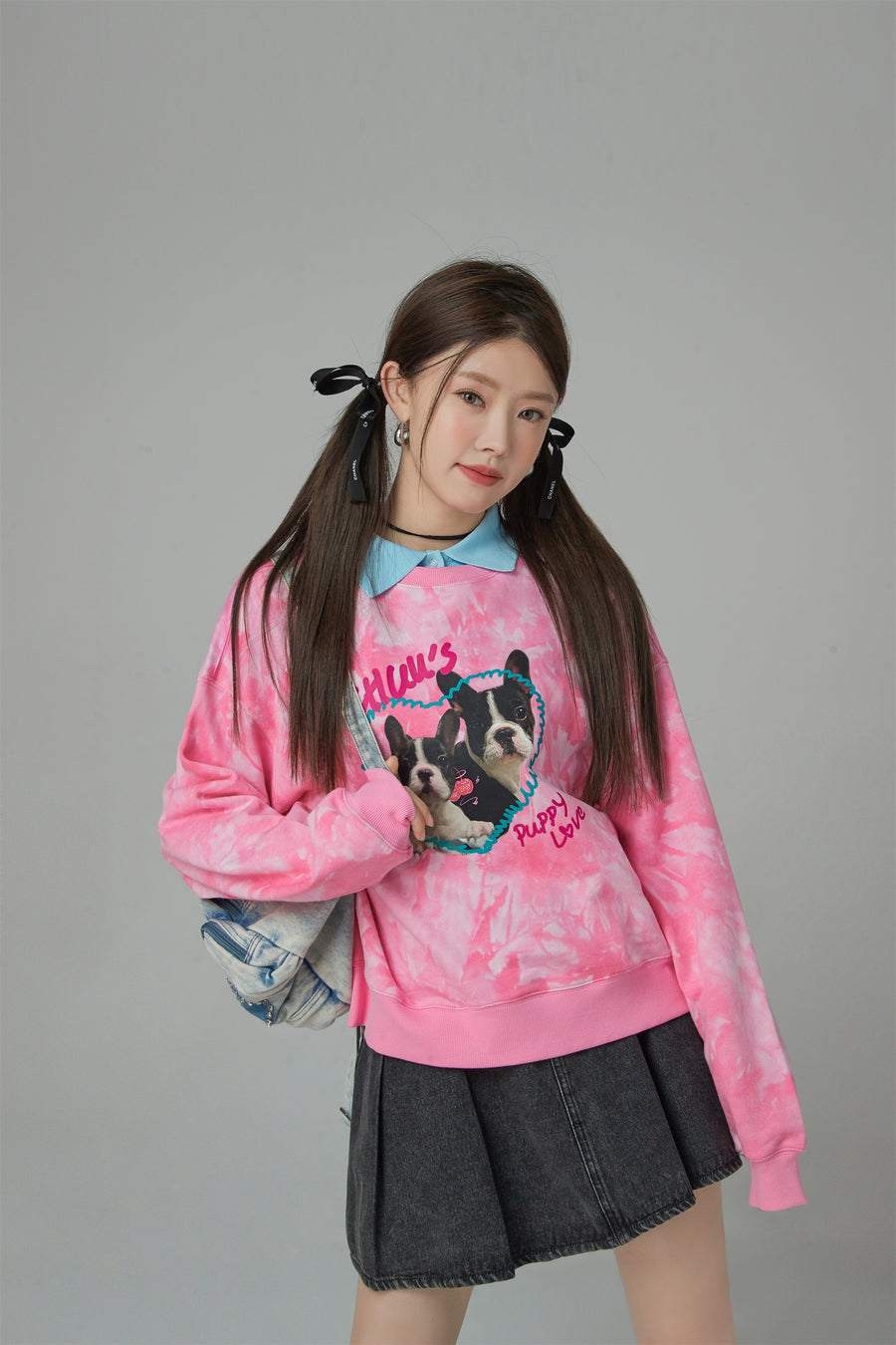 CHUU Puppy Love High Neck Tie-Dye Sweatshirt