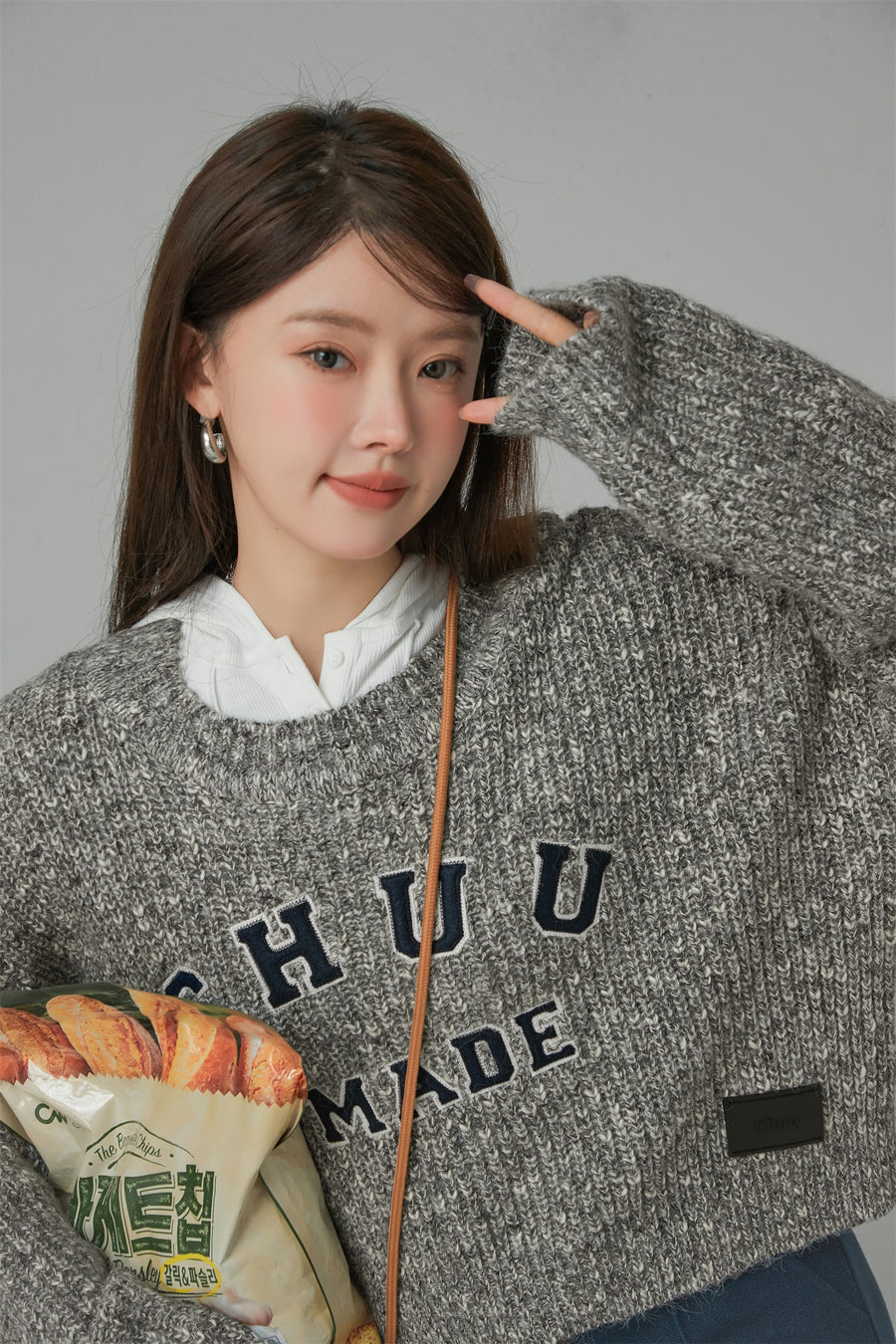 CHUU Crazy Chill Ribbed Loose Crop Knit Sweater